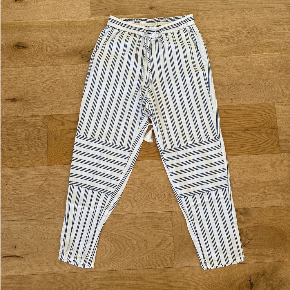Bebe - Striped Harem Pants in Whte & Blue